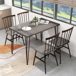 Costway 4 Seater Dining Set with Swivel Feet Grey - Wilko - thumbnail 4