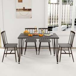 Costway 4 Seater Dining Set with Swivel Feet Grey - Wilko