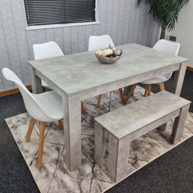 Kosy Koala 6 Seater Plastic Dining Bench Set Stone Grey Effect and White - Portland - Wilko - image 1