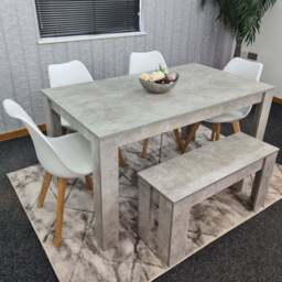 Kosy Koala 6 Seater Plastic Dining Bench Set Stone Grey Effect and White - Portland - Wilko - thumbnail 1
