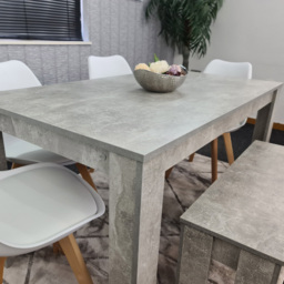 Kosy Koala 6 Seater Plastic Dining Bench Set Stone Grey Effect and White - Portland - Wilko - thumbnail 3