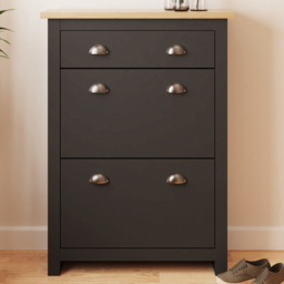 GFW Lancaster 2 Door 1 Drawer Black and Oak Shoe Cabinet - Size: 108 x 78 x 24cm - Wilko - thumbnail 1