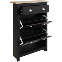GFW Lancaster 2 Door 1 Drawer Black and Oak Shoe Cabinet - Size: 108 x 78 x 24cm - Wilko - thumbnail 4