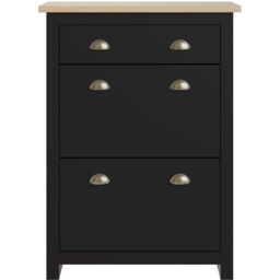 GFW Lancaster 2 Door 1 Drawer Black and Oak Shoe Cabinet - Size: 108 x 78 x 24cm - Wilko - thumbnail 5