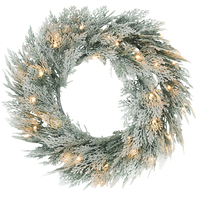 HOMCOM Flocked Front Door Prelit Christmas Wreath with Timer - Size: 8 x 60 x 60cm - Green - Wilko - image 1