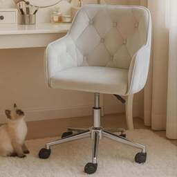 Alivio Grey Velvet Height Adjustable Swivel Tufted Office Chair with Wheels - Size: 90 x 56 x 41cm - Wilko - thumbnail 1