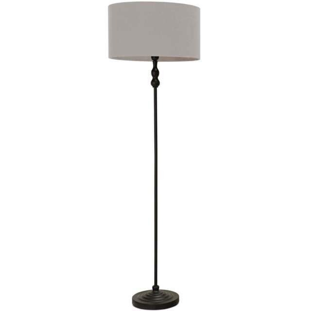 ValueLights Maggie Grey Fabric Shade Black Metal Candlestick Floor Lamp - Size: 151 x 45 x 45cm - Wilko - image 1