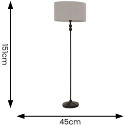 ValueLights Maggie Grey Fabric Shade Black Metal Candlestick Floor Lamp - Size: 151 x 45 x 45cm - Wilko - thumbnail 5