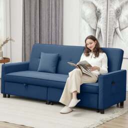 HOMCOM 3 Seater Blue L Shaped Reversible Pull Out Sofa Bed - Wilko - thumbnail 1