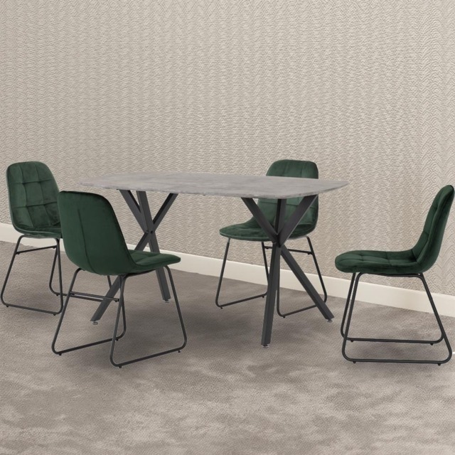 Seconique Athens Lukas 4 Seater Dining Set Concrete and Emerald Green - Grey - Wilko - image 1