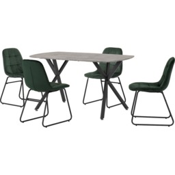 Seconique Athens Lukas 4 Seater Dining Set Concrete and Emerald Green - Grey - Wilko - thumbnail 3