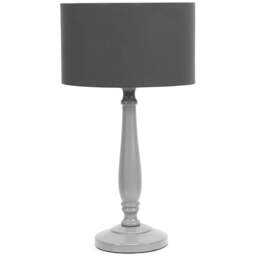 ValueLights Victoria Charcoal Fabric Drum Shade Grey Wood Traditional Stem LED Table Lamp - Size: 45.5 x 25.5 x 25.5cm - Wilko