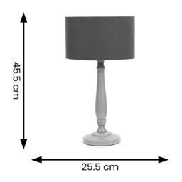 ValueLights Victoria Charcoal Fabric Drum Shade Grey Wood Traditional Stem LED Table Lamp - Size: 45.5 x 25.5 x 25.5cm - Wilko - thumbnail 6
