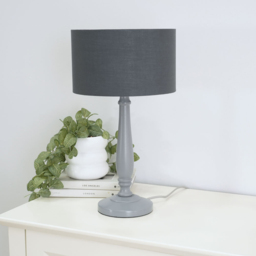 ValueLights Victoria Charcoal Fabric Drum Shade Grey Wood Traditional Stem LED Table Lamp - Size: 45.5 x 25.5 x 25.5cm - Wilko - thumbnail 4