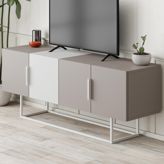 Decortie Tontini 4 Door Mocha Grey and White TV Unit - Size: 55 x 140 x 37.5cm - Wilko - image 1