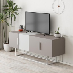 Decortie Tontini 4 Door Mocha Grey and White TV Unit - Size: 55 x 140 x 37.5cm - Wilko - thumbnail 4
