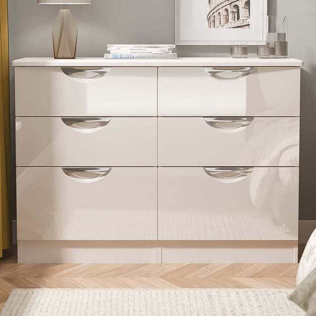 Crowndale Camden 6 Drawer Kashmir Gloss Wide Chest of Drawers Ready Assembled - Kashmir Gloss & Kashmir - Wilko - image 1