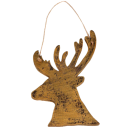 Shatchi Golden Deer Wooden Hanging Christmas Decoration 26cm - Size: 25 x 15 x 10cm - Brown - Wilko