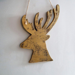 Shatchi Golden Deer Wooden Hanging Christmas Decoration 26cm - Size: 25 x 15 x 10cm - Brown - Wilko - thumbnail 3