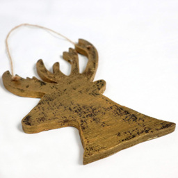 Shatchi Golden Deer Wooden Hanging Christmas Decoration 26cm - Size: 25 x 15 x 10cm - Brown - Wilko - thumbnail 4