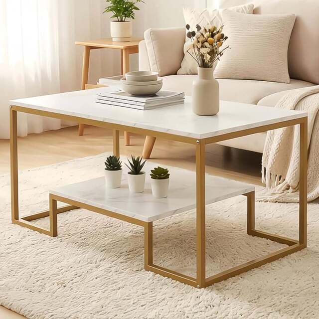 Alivio Single Shelf White Modern Industrial Coffee Table - Size: 50 x 48 x 100cm - Wilko - image 1