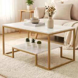 Alivio Single Shelf White Modern Industrial Coffee Table - Size: 50 x 48 x 100cm - Wilko - thumbnail 1