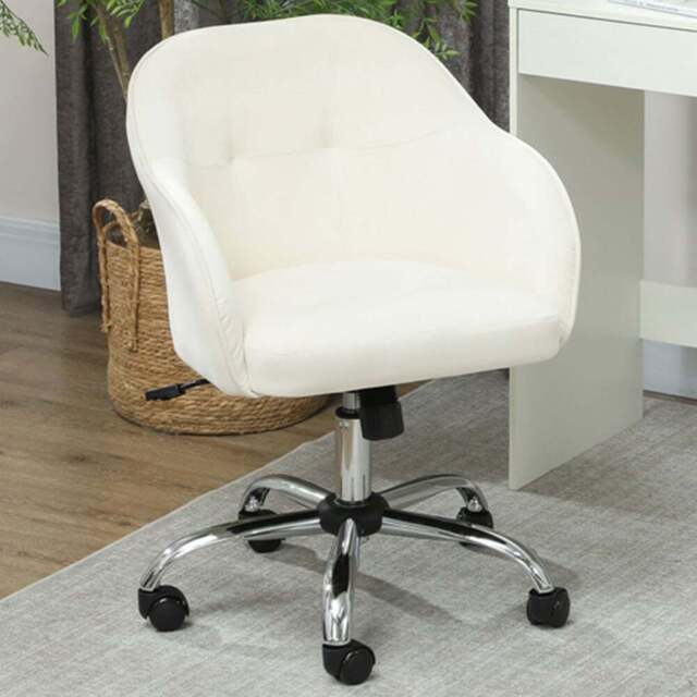 HOMCOM Fluffy Cream Height Adjustable Vanity Chair with Wheels - Size: Single - Wilko - image 1