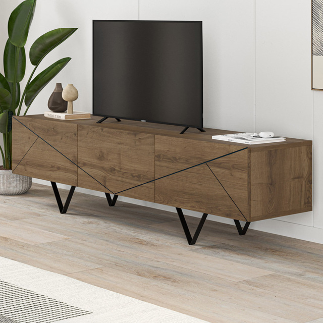 Decortie Jakomen 3 Door Dark Oak Effect Modern TV Unit - Size: 42.8 x 160 x 37cm - Brown - Wilko - image 1