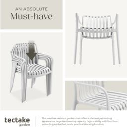 tectake Alcudia Set of 4 White Garden Chair - Size: 80.5 x 54.5 x 58cm - Wilko - thumbnail 6