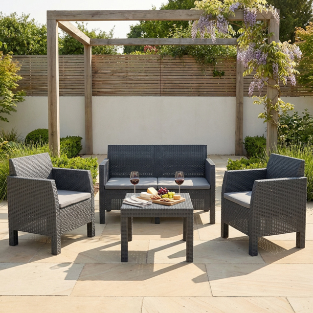 Matilde Conversation 4 Seater Black Rattan Patio Lounge Set - Wilko - image 1
