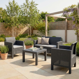Matilde Conversation 4 Seater Black Rattan Patio Lounge Set - Wilko - thumbnail 4