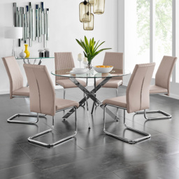 Furniturebox Arona Fortana 6 Seater Round Dining Set Cappuccino Beige and Chrome - Brown - Wilko - thumbnail 1