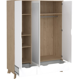 Furniture To Go Ikast 3 Door 2 Drawer White and Brown Mirror Wardrobe - Size: 3 Door, 2 Drawer - Wilko - thumbnail 5
