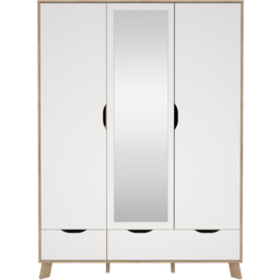 Furniture To Go Ikast 3 Door 2 Drawer White and Brown Mirror Wardrobe - Size: 3 Door, 2 Drawer - Wilko - thumbnail 4