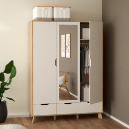 Furniture To Go Ikast 3 Door 2 Drawer White and Brown Mirror Wardrobe - Size: 3 Door, 2 Drawer - Wilko - thumbnail 7