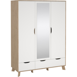 Furniture To Go Ikast 3 Door 2 Drawer White and Brown Mirror Wardrobe - Size: 3 Door, 2 Drawer - Wilko - thumbnail 3