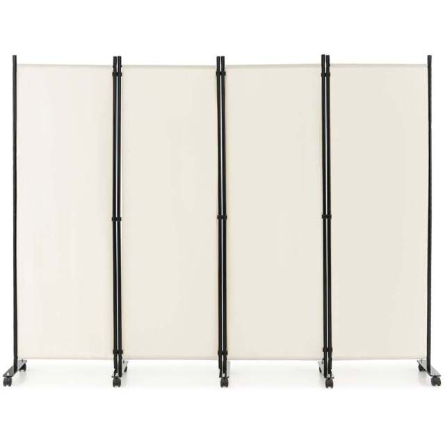 Costway 4 Panel White Folding Room Divider with Wheels - Size: 104 x 12 x 12cm - Wilko - image 1