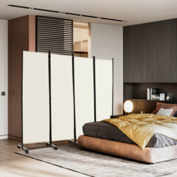 Costway 4 Panel White Folding Room Divider with Wheels - Size: 104 x 12 x 12cm - Wilko - thumbnail 3