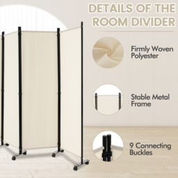 Costway 4 Panel White Folding Room Divider with Wheels - Size: 104 x 12 x 12cm - Wilko - thumbnail 7