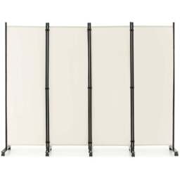 Costway 4 Panel White Folding Room Divider with Wheels - Size: 104 x 12 x 12cm - Wilko