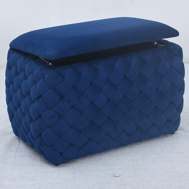 Artemis Home Plumeo Dark Blue Velvet Storage Ottoman - Size: 45 x 65 x 43cm - Wilko - image 1