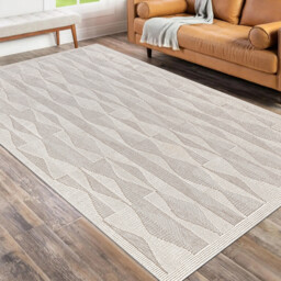 Ohio Geometric Indoor Outdoor Rug - Neutral/120cm - Wilko - thumbnail 3