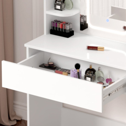 FurnitureHMD Single Drawer 4 Shelf White Wooden Dressing Table with Adjustable LED Mirror - Size: 140 x 85 x 40cm - Wilko - thumbnail 4