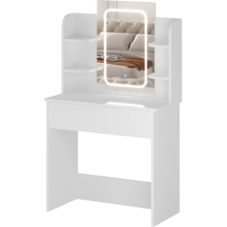 FurnitureHMD Single Drawer 4 Shelf White Wooden Dressing Table with Adjustable LED Mirror - Size: 140 x 85 x 40cm - Wilko - thumbnail 3
