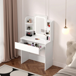 FurnitureHMD Single Drawer 4 Shelf White Wooden Dressing Table with Adjustable LED Mirror - Size: 140 x 85 x 40cm - Wilko - thumbnail 7
