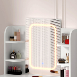 FurnitureHMD Single Drawer 4 Shelf White Wooden Dressing Table with Adjustable LED Mirror - Size: 140 x 85 x 40cm - Wilko - thumbnail 6