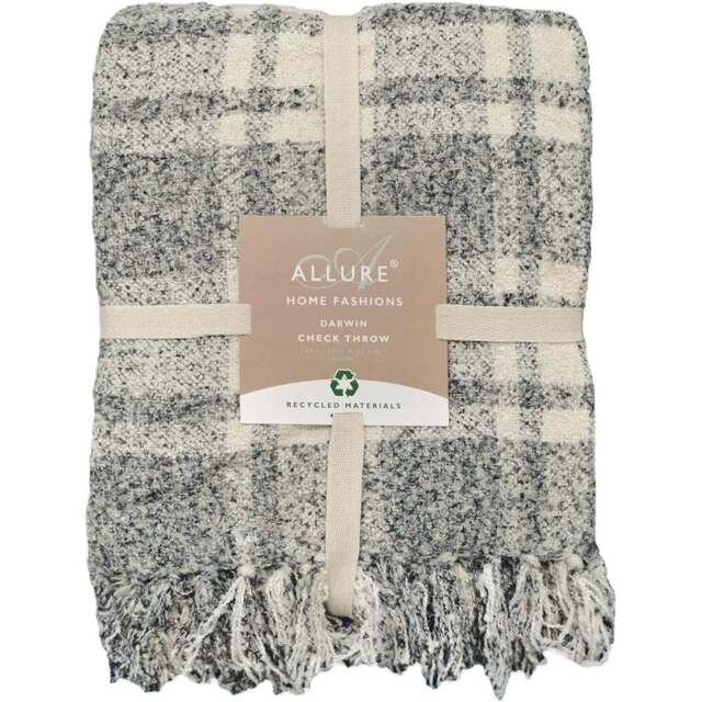 Allure Home Fashions Darwin Grey Chenille Checked Tartan Throw 125 x 150cm - Wilko - image 1