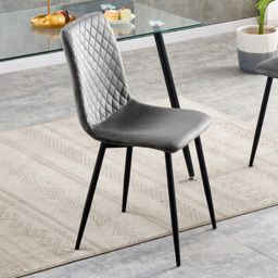 Lexi Set of 2 Grey Velvet Fabric Dining Chairs - MCC - Wilko