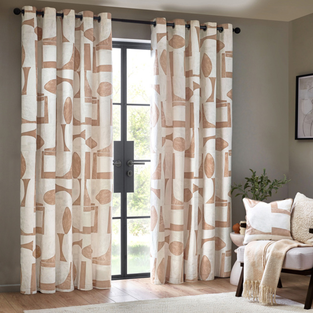Hoem Carro Clay Abstract Eyelet Curtains 229 x 137cm - Size: W 229 x D 137cm - Pink - Wilko - image 1