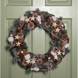 Samuel Alexander Frosted Christmas Wreath with Pine Cones and Wooden Stars 50cm - Size: 50 x 9 x 9cm - Multi - Wilko - thumbnail 3